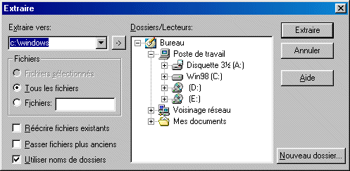 extraitre des fichiers avec Winzip