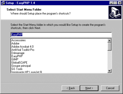 installation de EasyPHP - création d'un groupe