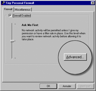 configuration avancée de Tiny personal firewall