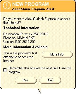 Le logiciel ZoneAlarm affiche une alerte à chaque tentative de connexion d'une application