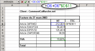 Utilisation d'une rfrence absolue dans une formule