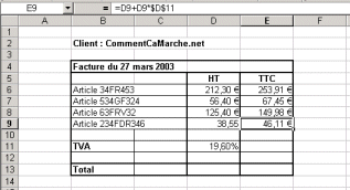 Résultat de la formule avec une référence absolue