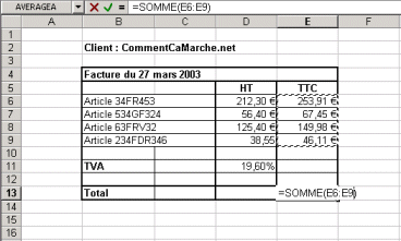 Utilisation de la fonction somme