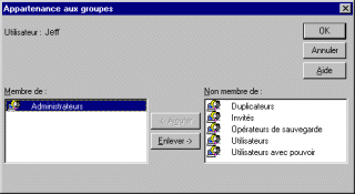 appartenance aux groupes de Windows NT